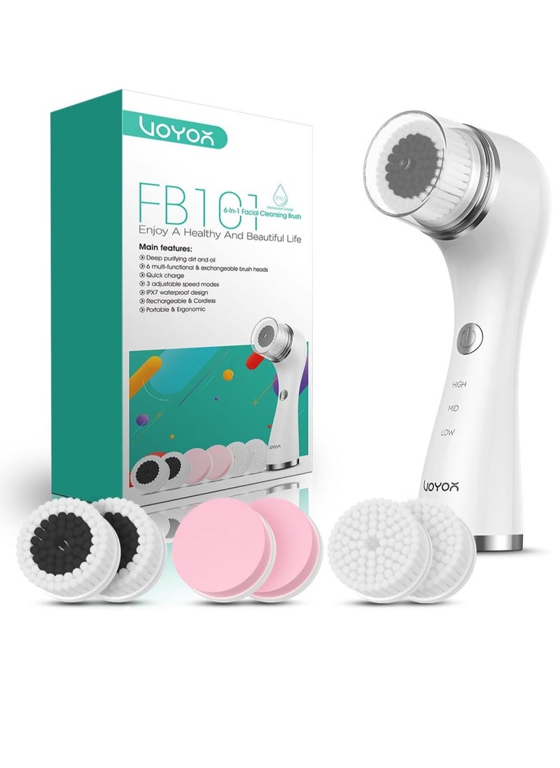 VOYOR Facial Cleansing Brush Electric for Deep Skin Cleansing Face Scrubber Rechargeable for Exfoliating and Removing Blackhead Spin Face Brush for Massaging, Remove Makeup Facial Brush FB101