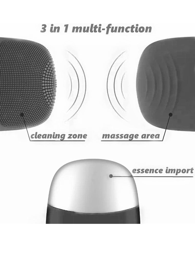 MEGAN Facial Cleansing Brush,USB Rechargeble Electric Silicone Face Scrubber,IPX7 Waterproof Sonic Facial Massager, 3 in 1 face Brush for Deep Cleanning, Blackhead Remover, Exfoliating.（Black）