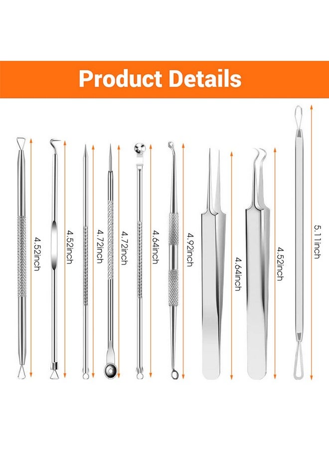 ® 9Pcs Blackhead Remover Tools Stainless Steel Blackhead Pimple Blemish Extractor/Remover Tool With Tweezers, Professional Acne Remove Tools