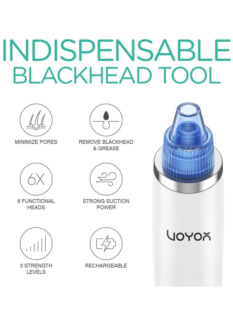 VOYOR Blackhead Remover Pore Vacuum - Electric Face Vacuum Pore Cleaner Acne White Heads Removal with 6 Suction Heads (BR410)