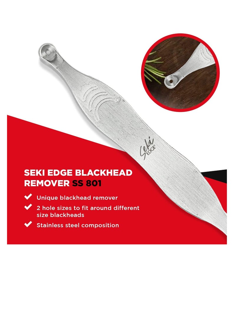 Seki Edge Blackhead Remover (SS-801) - Comedone Extractor for Blackheads - Professional Pimple Popper Tool with 2 Hole Sizes - Preventive Acne Tool & Pore Extractor