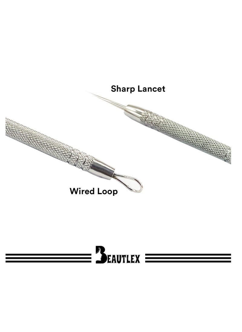 Lancet for Facial Milia Remover and Whitehead Extractor. Double Ended Angled Circle Loop & Sharp Needle Pimple Popper Tool. Dermatologists recommended Design and Comes with Synthetic Leather Storage