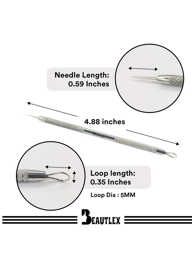 Lancet for Facial Milia Remover and Whitehead Extractor. Double Ended Angled Circle Loop & Sharp Needle Pimple Popper Tool. Dermatologists recommended Design and Comes with Synthetic Leather Storage