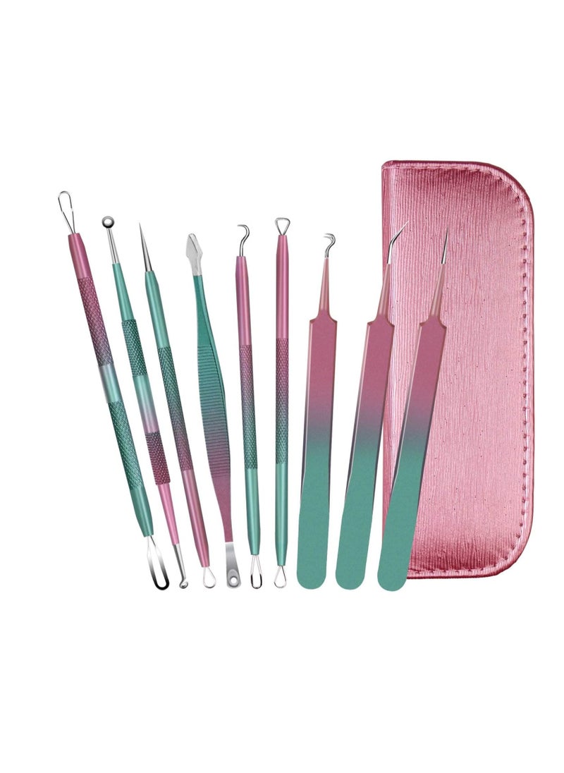 WOAMA Blackhead Remover Pimple Popper Tools Kit Whitehead Remover Stainless Steel Blackhead Extraction Tools for Nose Face with Travel Bag - 9Pcs