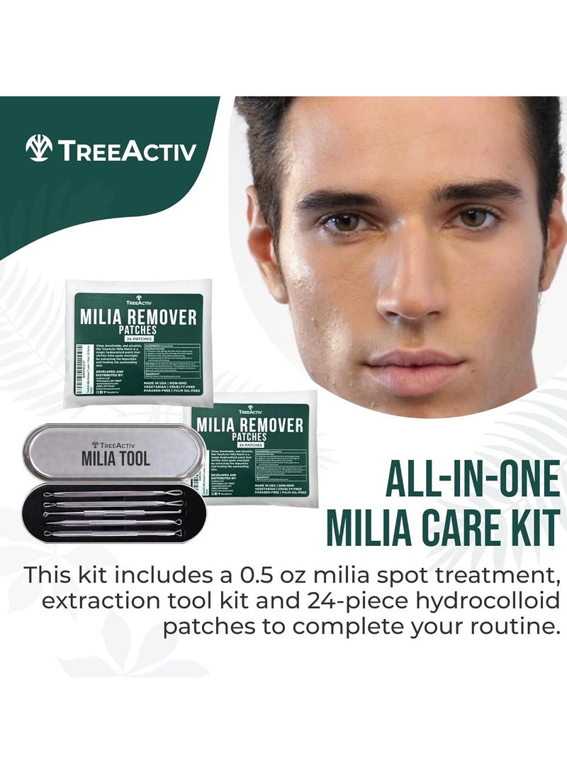 TreeActiv Milia Spot Treatment 3 Items Tool Kit, Pure Eye Milia Remover Treatment, Includes 0.5oz Overnight Milia Remover Cream with Bentonite Clay and Aloe Vera, Milia Extractor Tool Kit Acne Treat