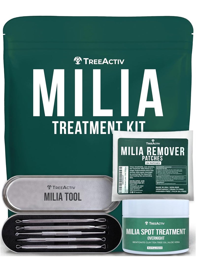 TreeActiv Milia Spot Treatment 3 Items Tool Kit, Pure Eye Milia Remover Treatment, Includes 0.5oz Overnight Milia Remover Cream with Bentonite Clay and Aloe Vera, Milia Extractor Tool Kit Acne Treat