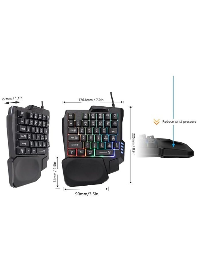 35 Keys Waterproof Single Handed Gaming Keyboard with Wide Palm Rest, Anti Slip Design, 3 Color Backlight for Computer Mobile Games