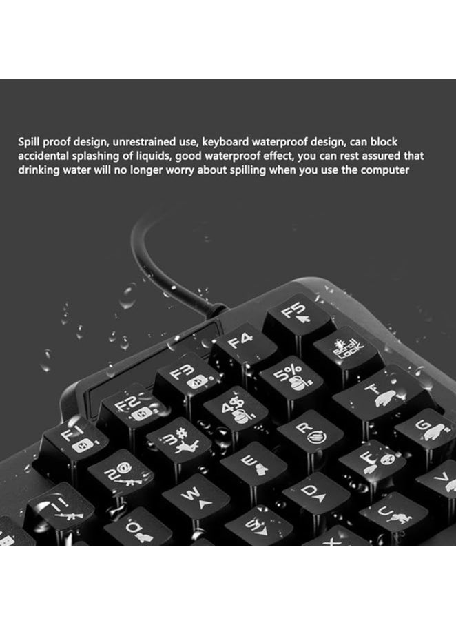 35 Keys Waterproof Single Handed Gaming Keyboard with Wide Palm Rest, Anti Slip Design, 3 Color Backlight for Computer Mobile Games