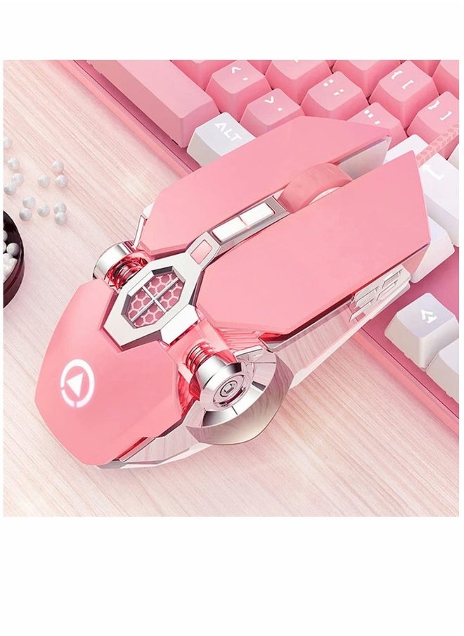 Gaming Mouse Wired Computer Mouse Mechanical Pink Optical USB Mouse 7 Buttons, 4 Levels Adjustable DPI Up to 3200, RGB Backlit, Sound Click PC Mouse Fit for Girls Gamer