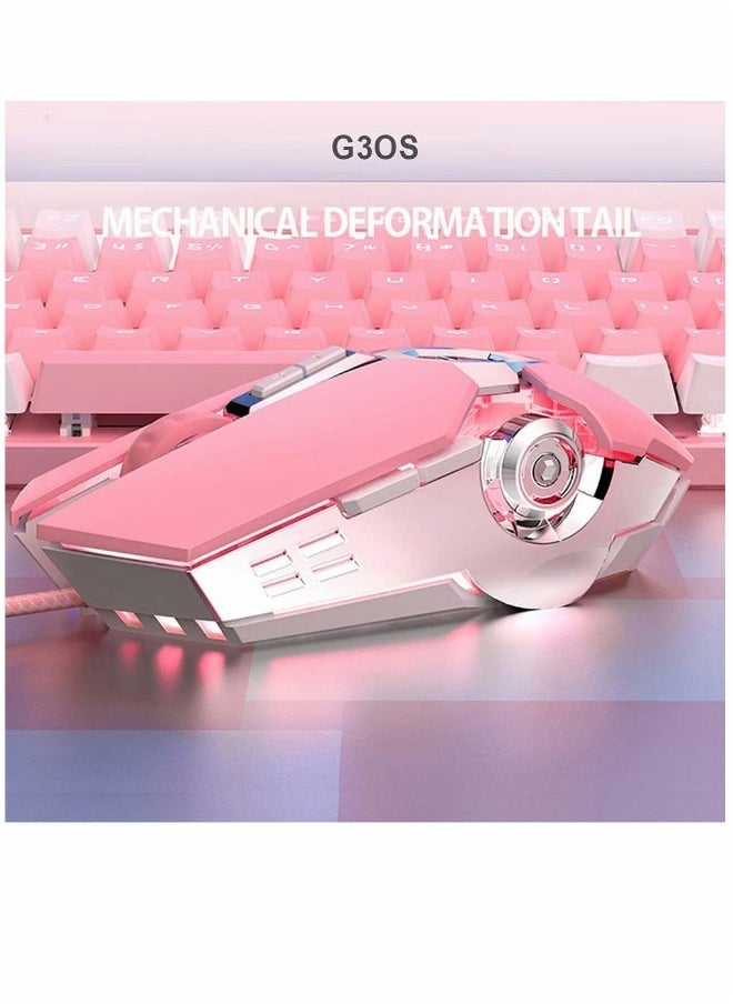 Gaming Mouse Wired Computer Mouse Mechanical Pink Optical USB Mouse 7 Buttons, 4 Levels Adjustable DPI Up to 3200, RGB Backlit, Sound Click PC Mouse Fit for Girls Gamer