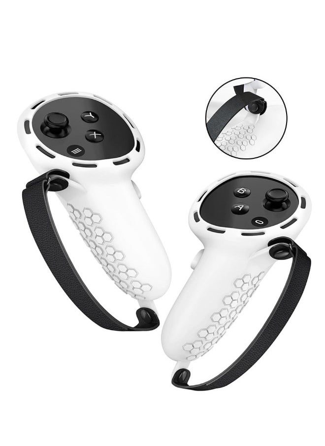 Controller Grips for Oculus Quest 3 Comfortable Silicone Cover with Controller Hand Straps 2Pcs Rocker Cap and Joystick Protection Reserve Precise Hole Positions White