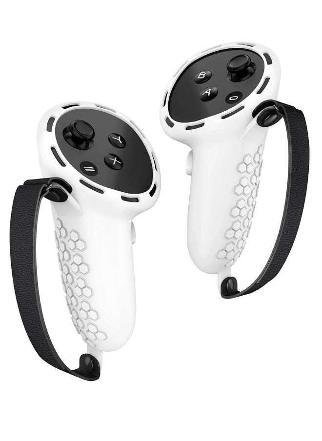 Controller Grips for Oculus Quest 3 Comfortable Silicone Cover with Controller Hand Straps 2Pcs Rocker Cap and Joystick Protection Reserve Precise Hole Positions White