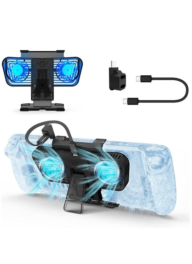 RGB Cooling Fan for Steam Deck & Nintendo Switch OLED, Cooling Fan Dock with Stand & USB-C Adaptor, USB-C Powered with Adjustable Speed & Blue RGB Lighting