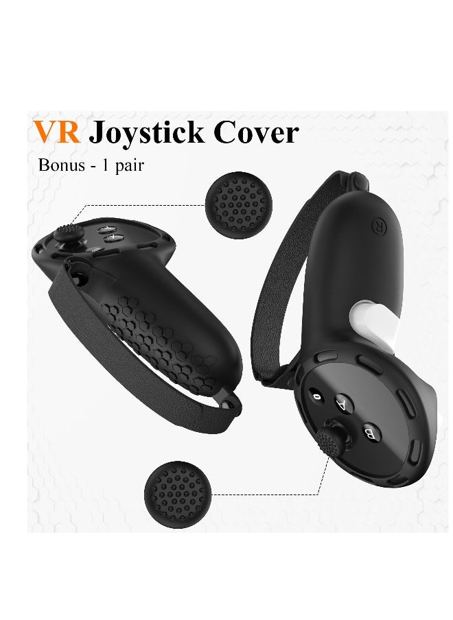 Controller Grips for Oculus Quest 3 Comfortable Silicone Cover with Controller Hand Straps 2Pcs Rocker Cap and Joystick Protection Reserve Precise Hole Positions Black