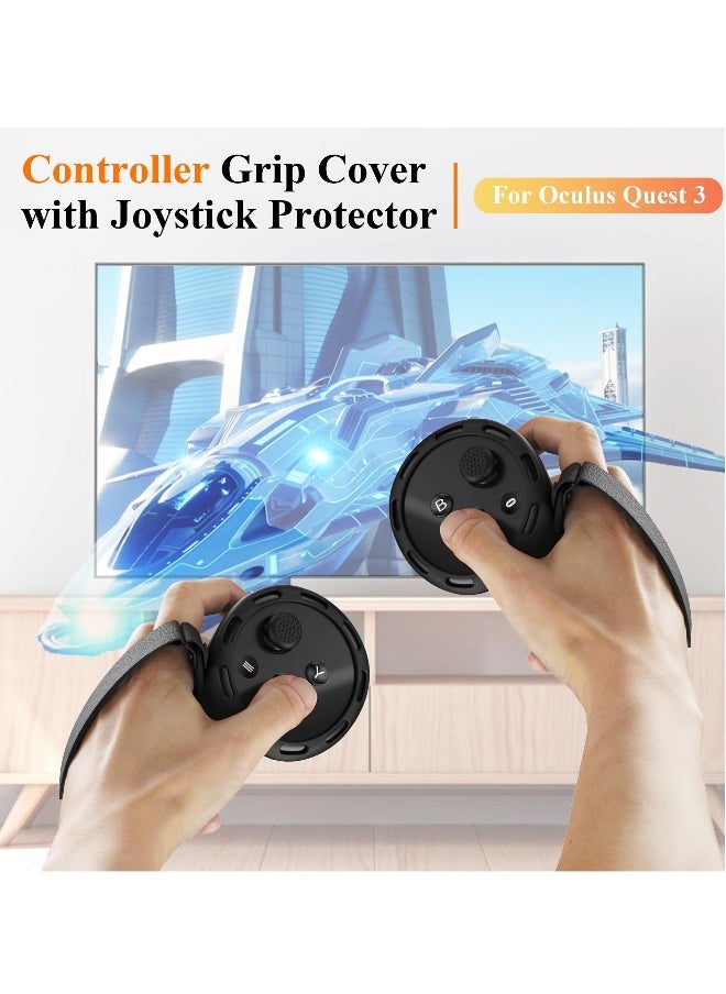 Controller Grips for Oculus Quest 3 Comfortable Silicone Cover with Controller Hand Straps 2Pcs Rocker Cap and Joystick Protection Reserve Precise Hole Positions Black