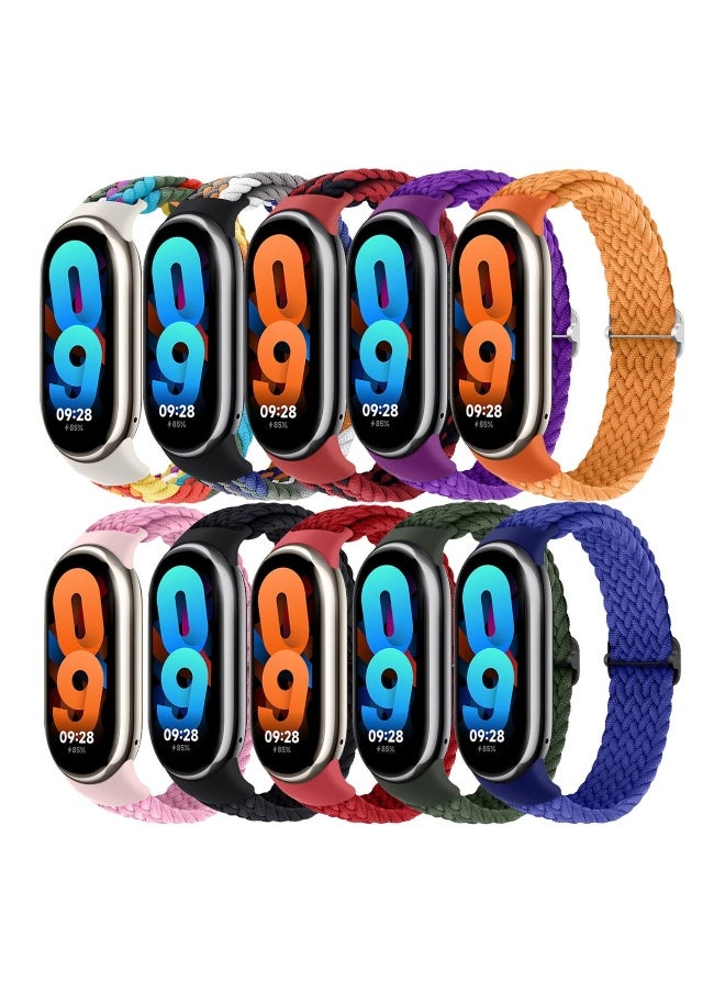 Braided Strap Compatible with Xiaomi Smart Band 8, Soft Nylon Sport Strap, Breathable Stretchable Elastic Sport Strap Replacement Band for Women Men Children, 10 Pcs