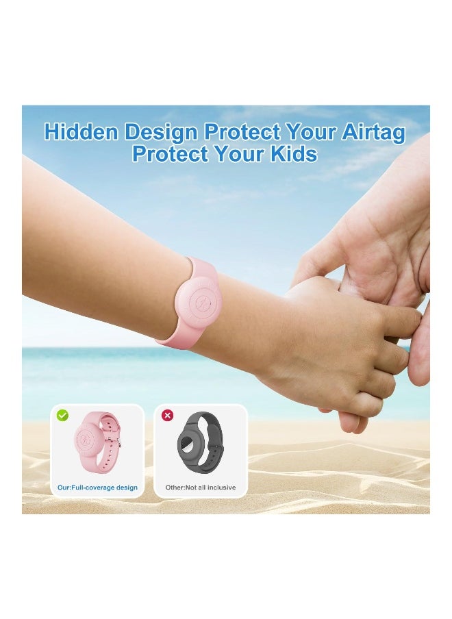 4 Pack Waterproof AirTag Bracelet for Kids Soft Silicone Hidden Air tag Wristband Lightweight Band for Apple AirTag Full Body Protective Watch Band for Child