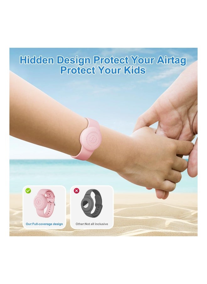 4 Pack Waterproof AirTag Bracelet for Kids Soft Silicone Hidden Air tag Wristband Lightweight Band for Apple AirTag Full Body Protective Watch Band for Child