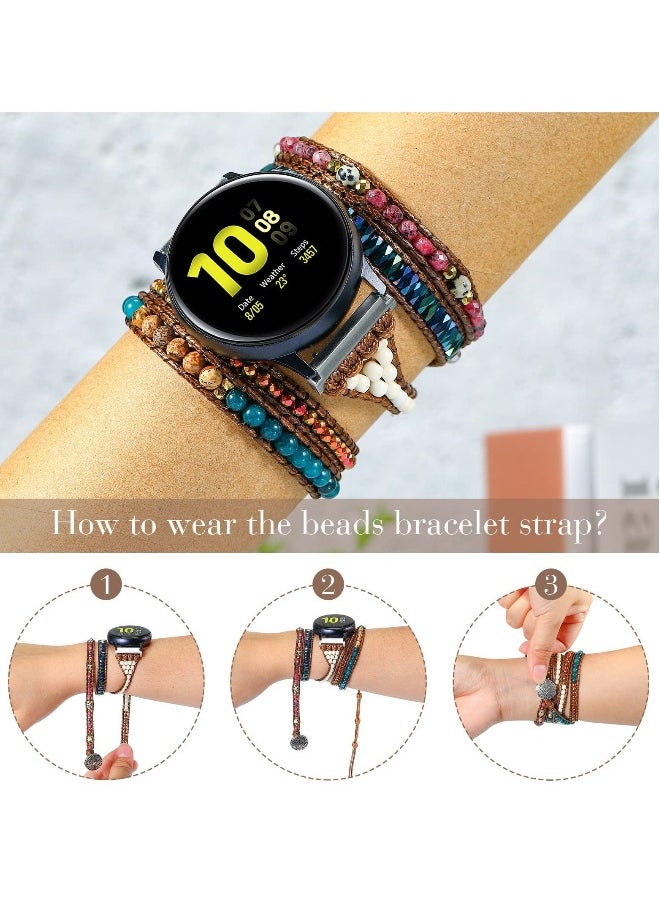 Bohemian Watch Band Compatible with Samsung Galaxy Watch 3 45mm 46mm and Gear S3, Colorful Agate Woven Retro Multi-layer Winding Watch Replacement Strap for Women Men