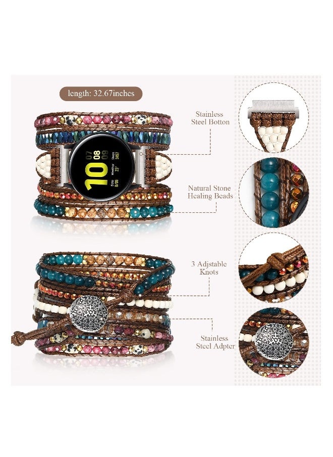 Bohemian Watch Band Compatible with Samsung Galaxy Watch 3 45mm 46mm and Gear S3, Colorful Agate Woven Retro Multi-layer Winding Watch Replacement Strap for Women Men