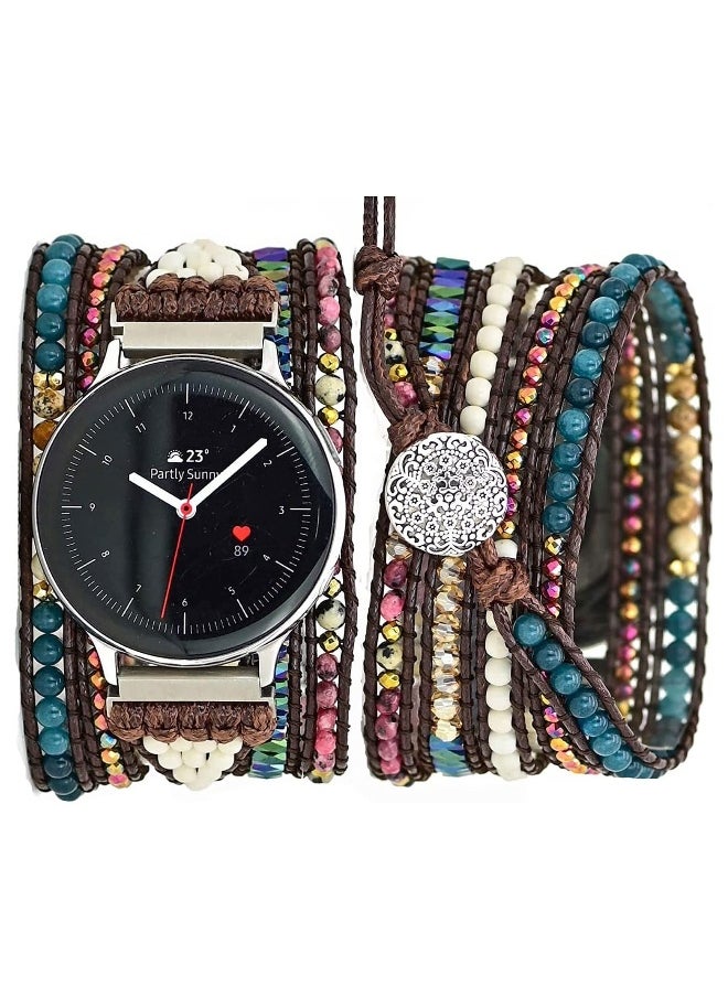 Bohemian Watch Band Compatible with Samsung Galaxy Watch 3 45mm 46mm and Gear S3, Colorful Agate Woven Retro Multi-layer Winding Watch Replacement Strap for Women Men