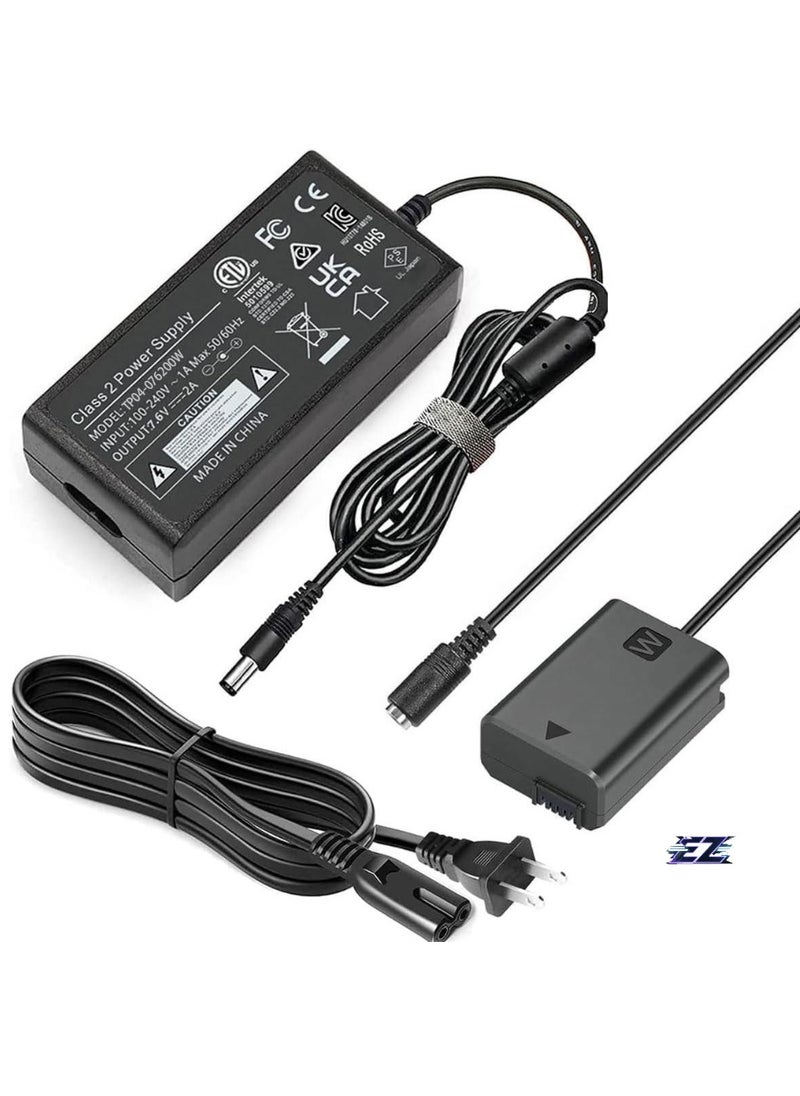 AC-PW20 AC Power Adapter NP-FW50 Dummy Battery Kit for Sony Alpha ZV-E10, A7 Series, A6500, A6400, A6300, A6100, A6000, RX10 II/III/IV, NEX - Continuous Power Supply for Photography & Videography