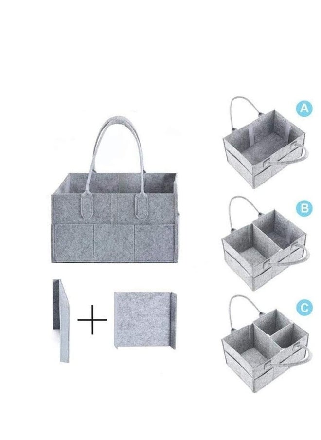 Baby Diaper Caddy, Portable Changing Table Organiser Nursery Storage Bin Basket with Changeable Compartments, Baby Wipes Bag, Grey Baby Diaper Nappy Caddy Organise