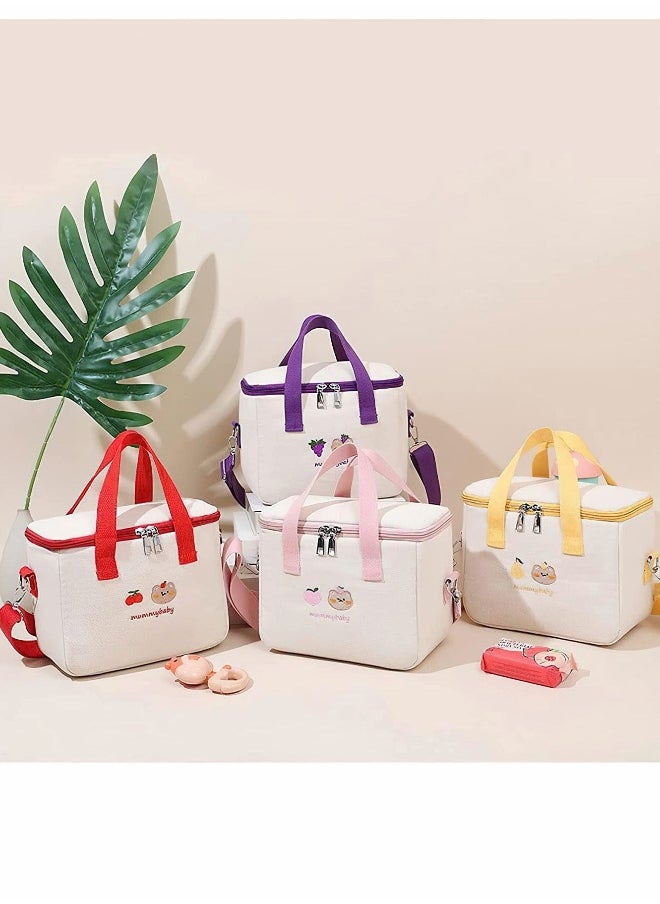 Reusable Lunch Bags Large Cooler Tote Bag Aesthetic Kawaii Cute Lunch Bag Box with Straps Insulated Waterproof Durable for Women Girls Kids Office School Purple