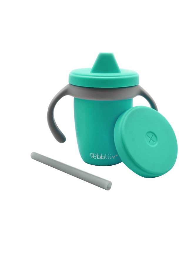 Küp Silicone Toddler Straw Sippy Cup - 4-in-1 Durable Spill Proof Cups for Kids, Travel Transition Training Cups for Babies, Includes Food Grade Lid and Straw - (Aqua)