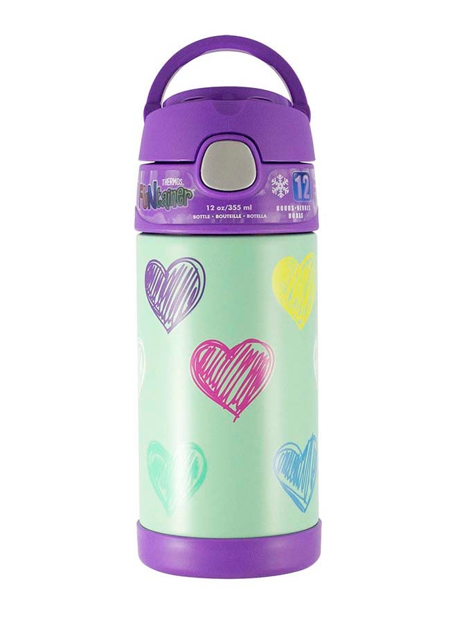 Stainless Steel Vacuum Insulated Hydration Bottle with Easy-Sip Straw Leak-Proof Lid - 355ml Hearts