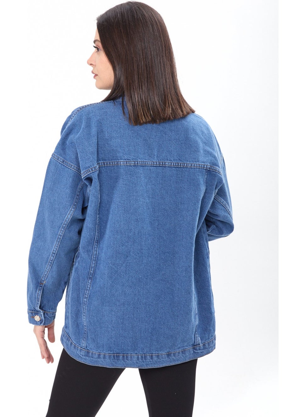 23622-BLUE Stone Detailed Denim Jacket