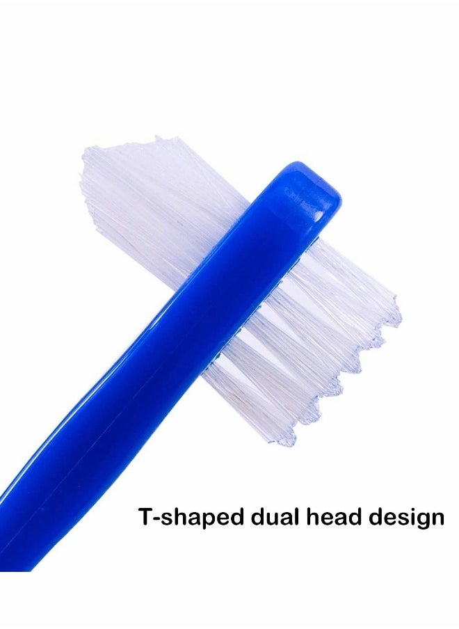 Denture Brush, Denture Dedicated Toothbrush, Dual Head Toothbrushes Hard Denture Cleaning Brush Multi-Layered Bristles Portable Denture Cleaning Tool 2 Colors