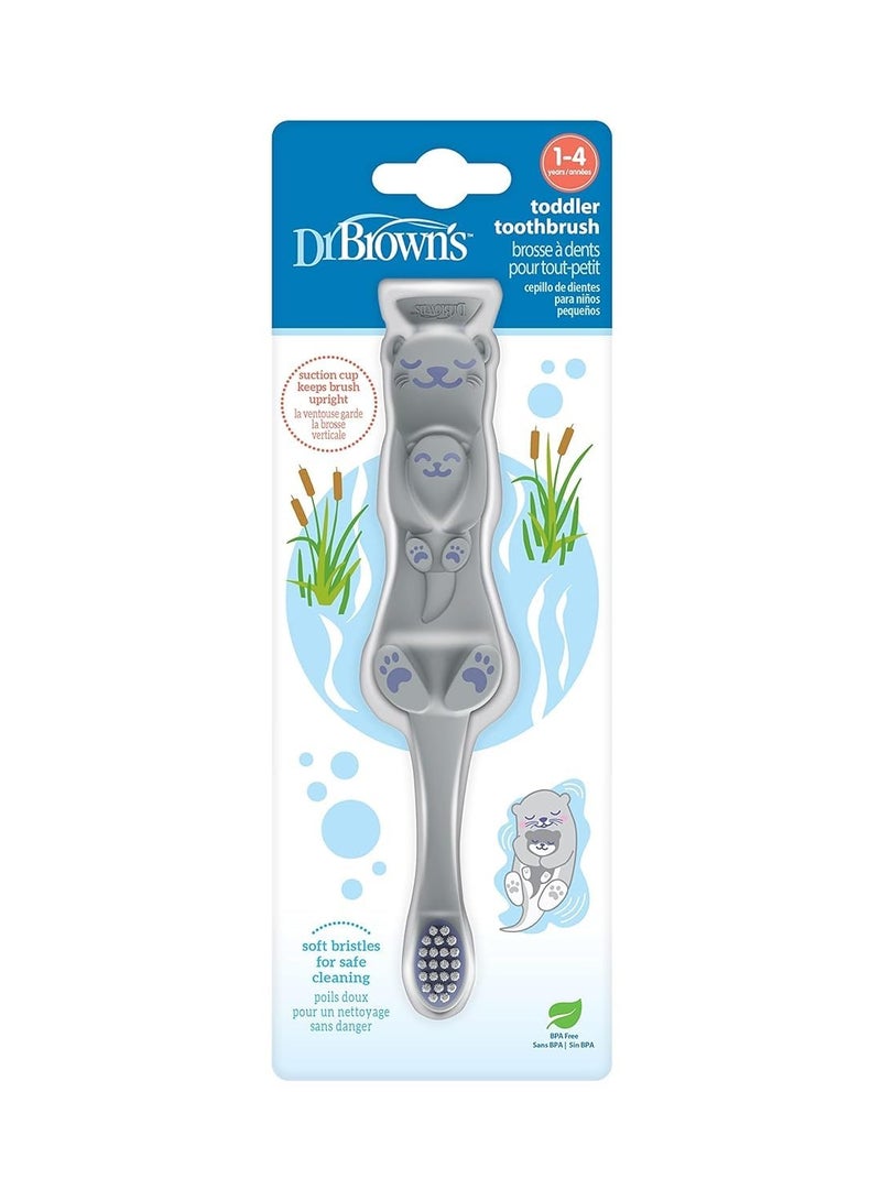 Otter Toddler Toothbrush, Soft Bristles with Suction Cup for Storage, BPA Free, Ages 1-4, 1-Pack