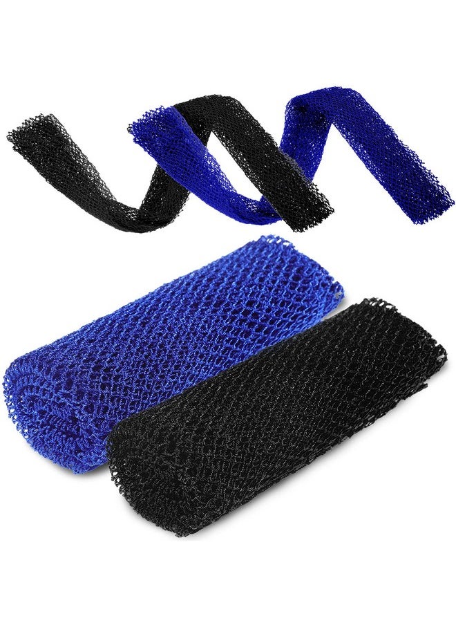 2 Pieces African Exfoliating Net Bath Sponge African Net Long Back Scrubber Body Shower Scrubber Back Scrubber Skin Smoother For Daily Use Or Stocking Stuffer (Blue, Black)