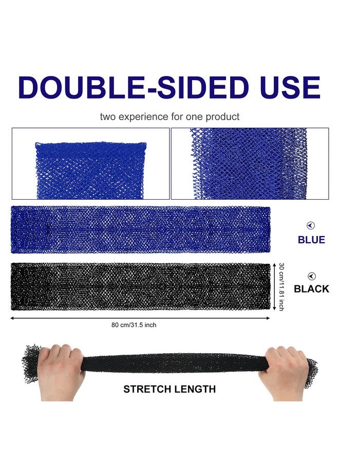 2 Pieces African Exfoliating Net Bath Sponge African Net Long Back Scrubber Body Shower Scrubber Back Scrubber Skin Smoother For Daily Use Or Stocking Stuffer (Blue, Black)