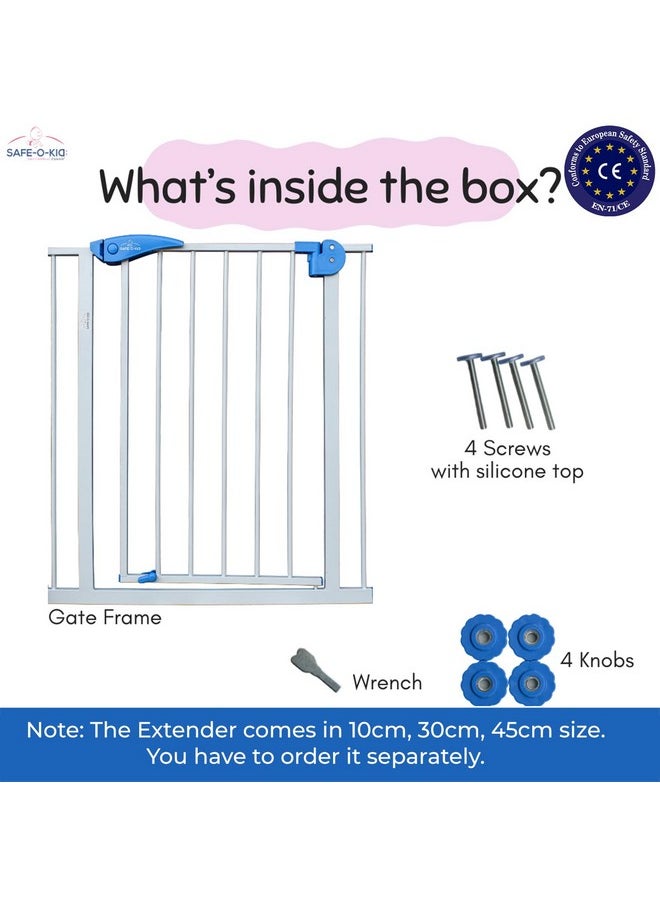 ® Tot Tamer Metal Baby Safety Gate, With One Year Manufacturer Warranty, No Dril Requried, 75-85 Cm Adjustable, 2 Way Auto Close, Barrier For Stairs, Door And Hallways, Barrier Fence-Blue