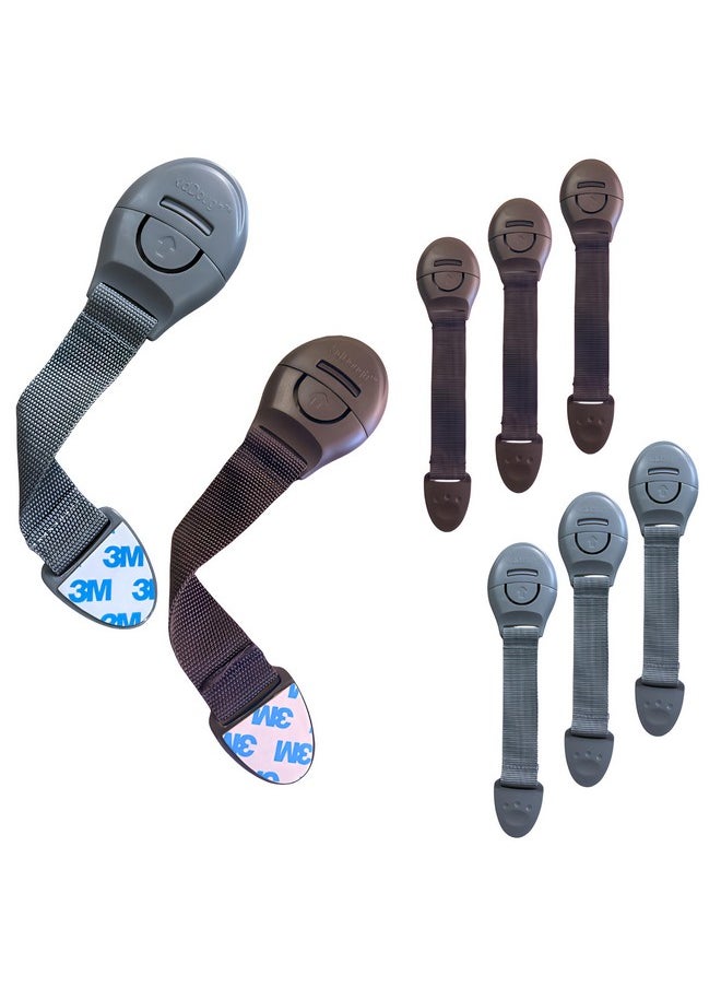 Furniture Safety Locks For Kids - Pack Of 4 Brown + 4 Grey Locks, Child Safety Locks For Drawers, Cabinets, Fridge, Cupboard Lock, Strong And Adhesive Safety Locks