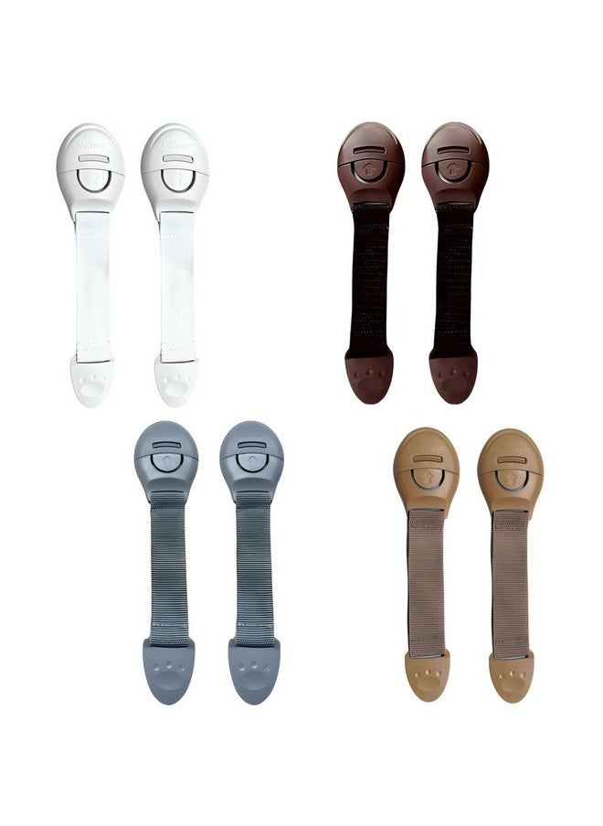 Furniture Safety Locks For Kids - Pack Of 2 White + 2 Brown + 2 Beige + 2 Grey Child Locks, For Drawers, Cabinets, Fridge, Cupboard, Strong And Adhesive Safety Locks