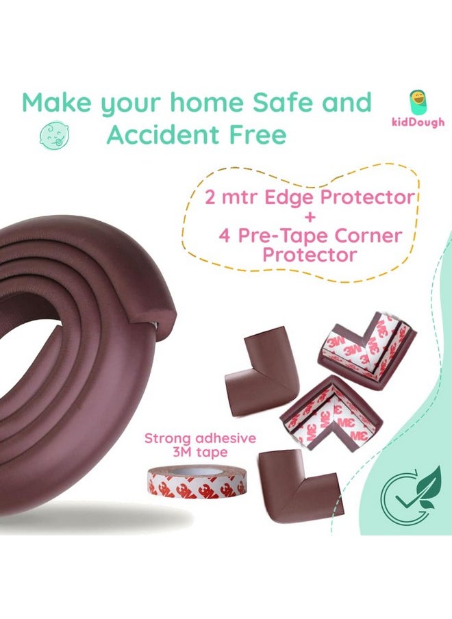 Nitrile Foam Baby Proofing Safety Strip And Corner Guard | Extra Thick Safety Soft Cushion Edge Corner Protector Guard |Corner Protector (2 Mtrs Roll + 4 Guards)