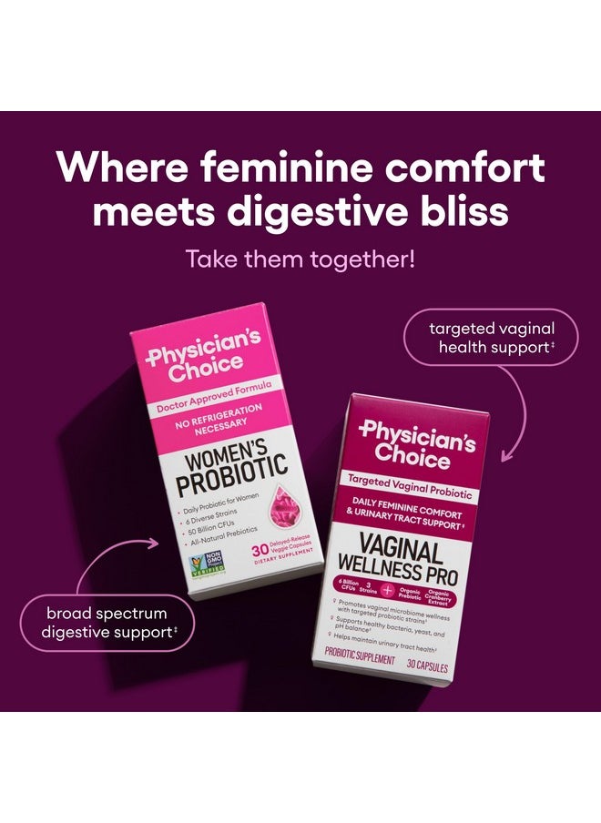 Physician's CHOICE Vaginal Probiotics for Women - Unique with Licorice Root - PH Balance, Odor Control, Yeast, Vaginal Microbiome & Feminine Health - 6B CFU - Organic Prebiotic, Cranberry - 30 CT