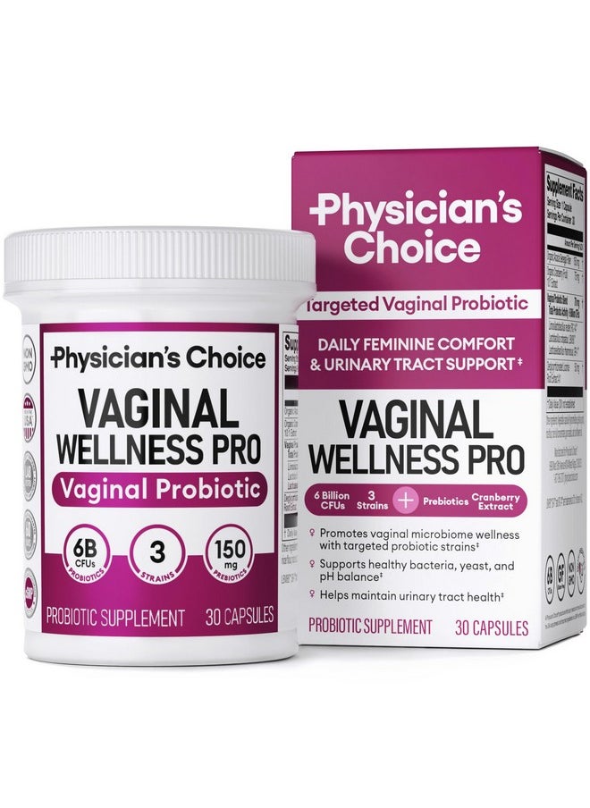 Physician's CHOICE Vaginal Probiotics for Women - Unique with Licorice Root - PH Balance, Odor Control, Yeast, Vaginal Microbiome & Feminine Health - 6B CFU - Organic Prebiotic, Cranberry - 30 CT