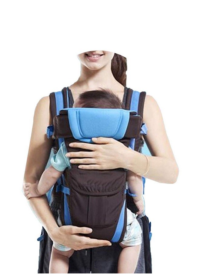 4-In-1 Adjustable Baby Carrier Cum Kangaroo Bag/Baby Carry Sling/Back/Front Carrier For Baby With Safety Belt And Buckle Straps (Black & Sky Blue), Kid