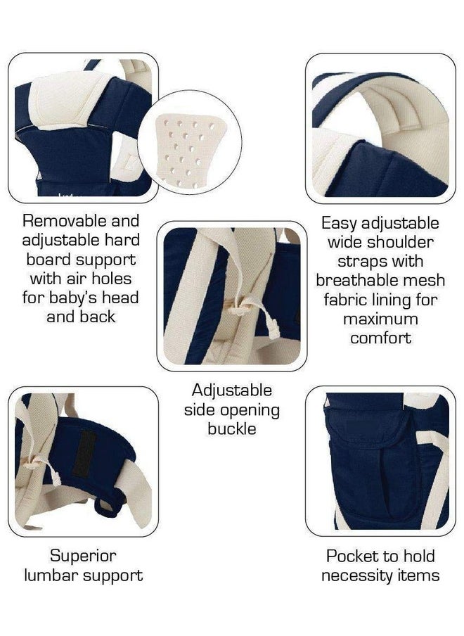 Adjustable Hands-Free 4-In-1 Baby Carrier Cum Kangaroo Bag/Sling Bag With Comfortable Head Support & Buckle Straps For 0-18 Months Baby (Blue), Infant