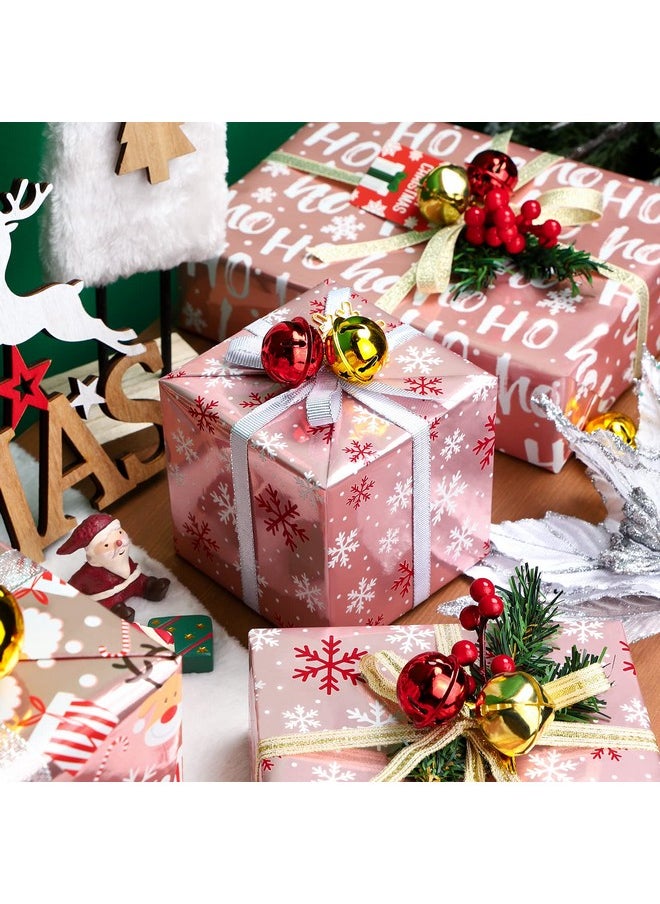 Christmas Wrapping Paper Roll - Rose Gold Santa, Snowflakes And Reindeer Holiday Collection With Metallic Foil Shine - 4 Rolls - 30 Inch X 120 Inch Per Roll