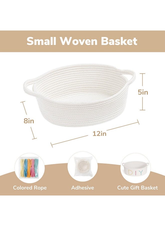 Gift Basket, Small Woven Baskets For Diy, Cute Basket Storage Kids, Towel Basket With Handles, Baby Nursery Toy Baskets For Gifting, Living Room, Bathroom, 12 X 8 X 5 Inches, White