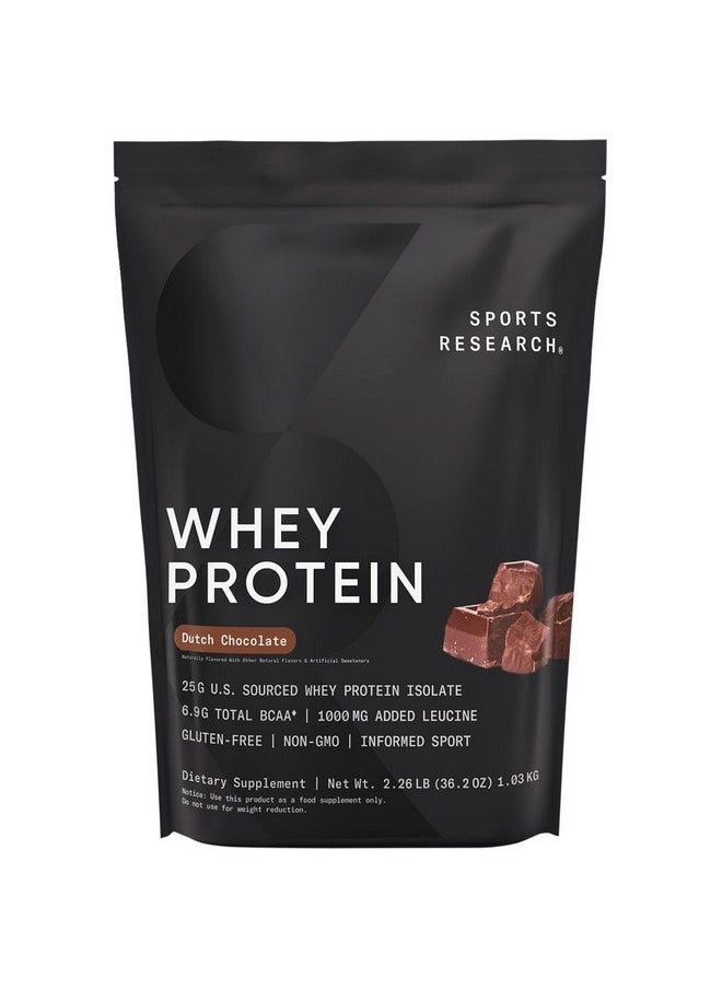 Sports Research Whey Protein Isolate - Sports Nutrition Protein Powder 25g per Scoop - 2lb Bag Whey Protein - Dutch Chocolate Bulk Protein Powder, 25 Servings