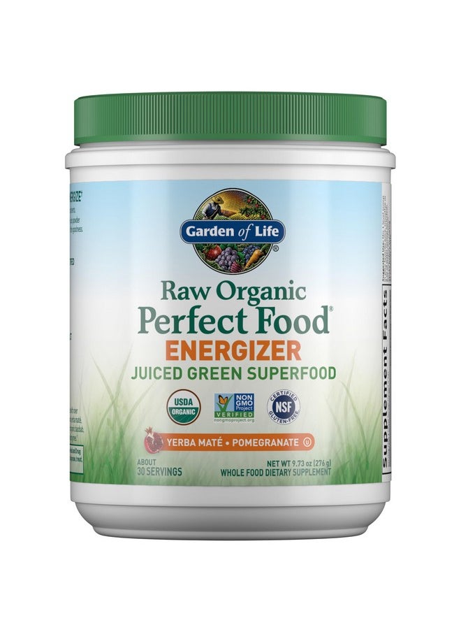 Garden of Life Raw Organic Perfect Food Energizer Juiced Green Superfood Powder - Yerba Mate Pomegranate, & Probiotics, Gluten Free Whole Food Greens Supplements, 30 Servings, 9.73 Oz