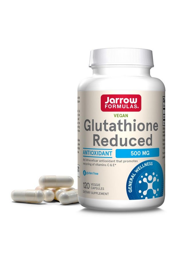 Jarrow Formulas Glutathione Reduced 500 mg - 120 Veggie Capsules - Intracellular Antioxidant - Quality Glutathione Supplements - Supports Recycling of Vitamins C & E - Non-GMO - Gluten Free - Vegan