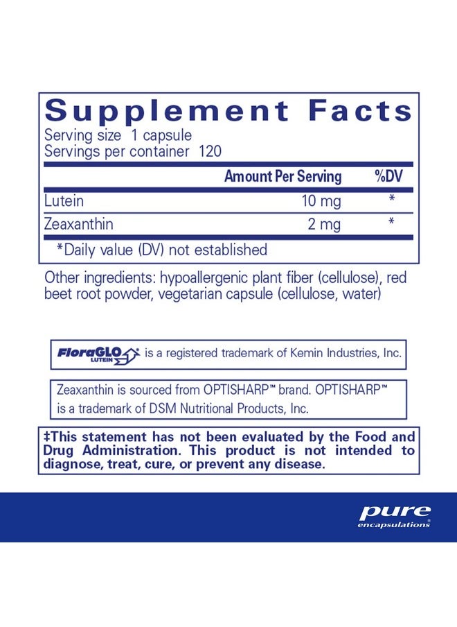 Pure Encapsulations Lutein & Zeaxanthin - Supports Overall Vision* - Maintains Macular Pigment & Eye Health* - Antioxidant Support* - Vegan-Friendly & Non-GMO - 120 Capsules