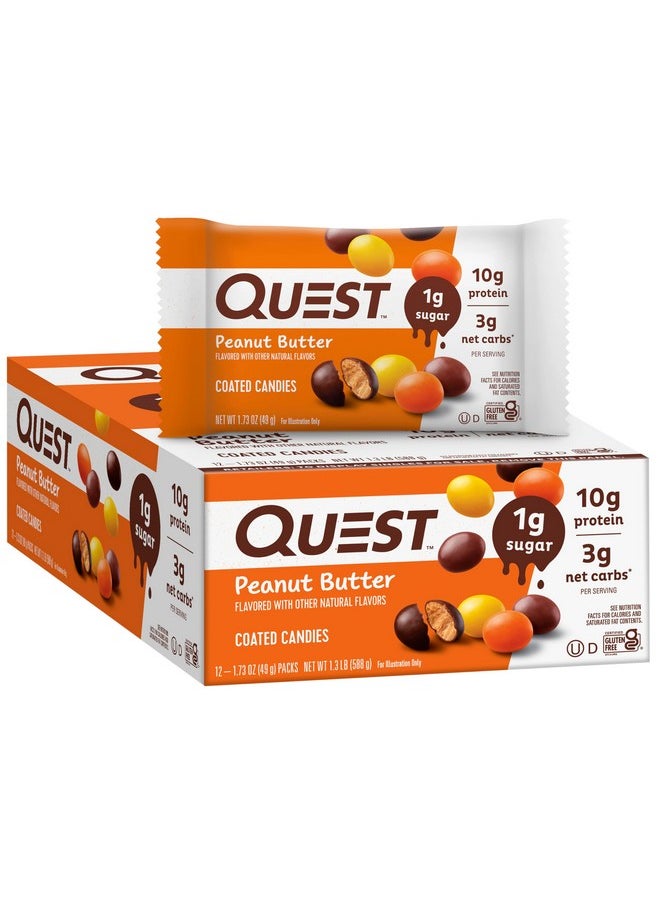 Quest Nutrition Coated Candies, Peanut Butter, 1g Sugar, 10g Protein, 4g Net Carbs, Gluten Free, Keto Friendly, 12 Count